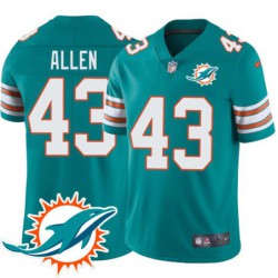 Dolphins #43 Jeff Allen Additional Chest Dolphin Patch Aqua Jersey