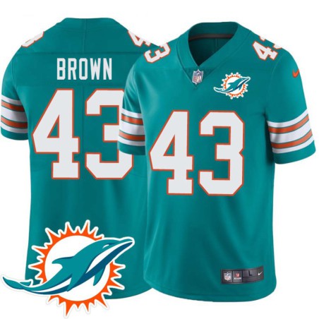 Dolphins #43 Bud Brown Additional Chest Dolphin Patch Aqua Jersey