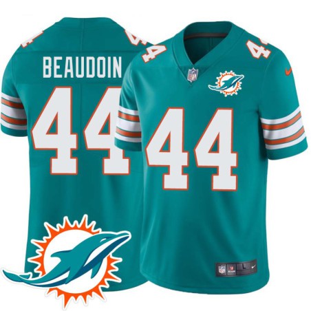 Dolphins #44 Doug Beaudoin Additional Chest Dolphin Patch Aqua Jersey