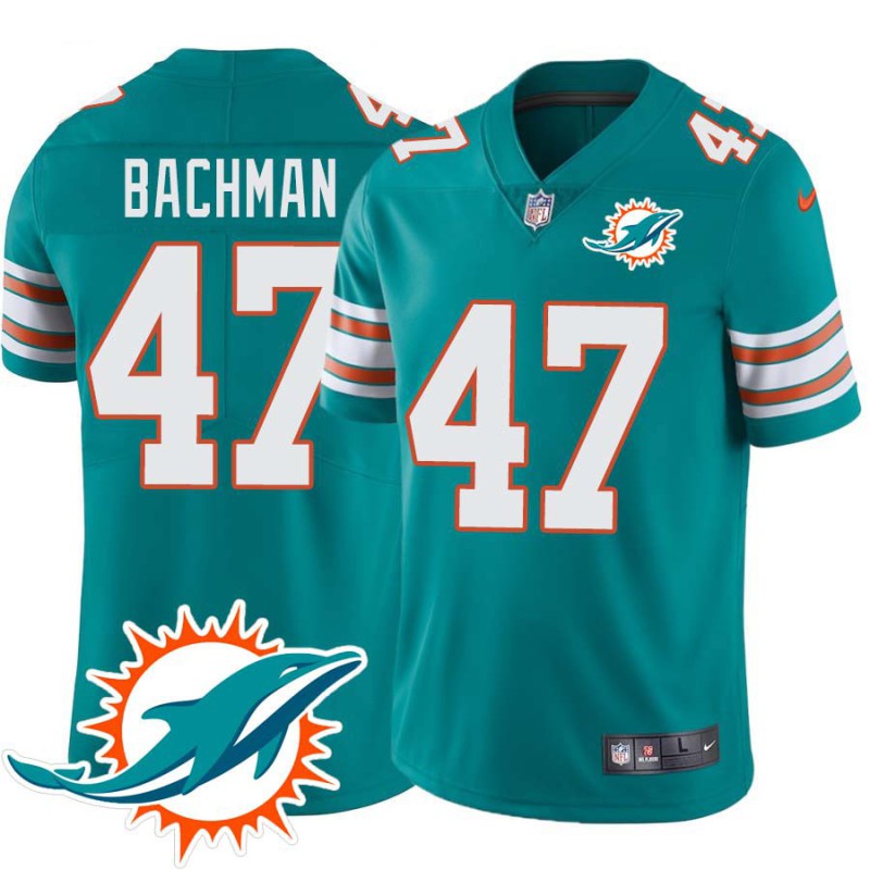 Dolphins #47 Ted Bachman Additional Chest Dolphin Patch Aqua Jersey