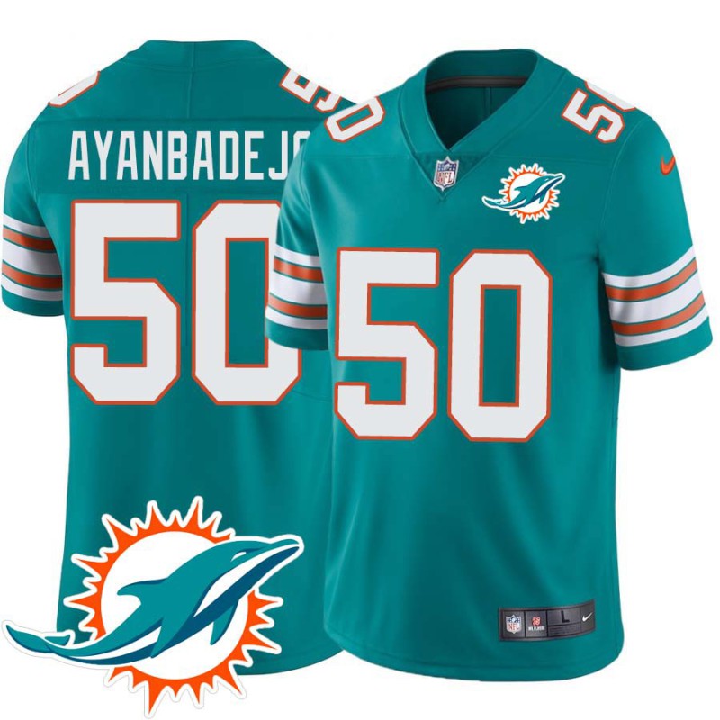 Dolphins #50 Brendon Ayanbadejo Additional Chest Dolphin Patch Aqua Jersey