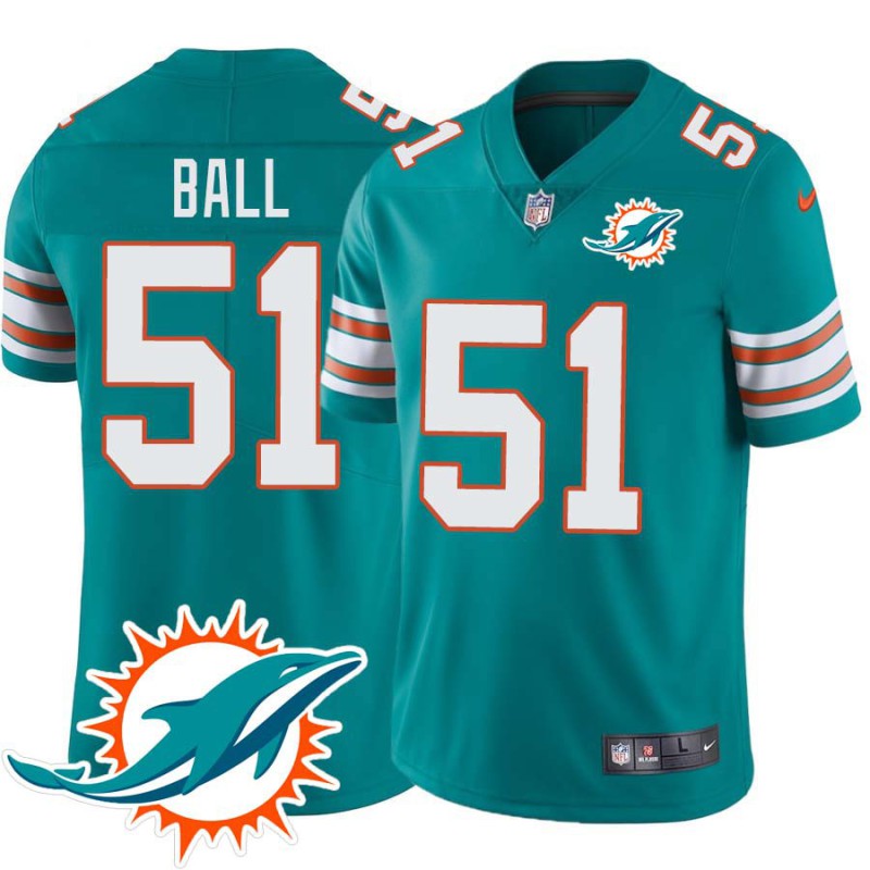 Dolphins #51 Larry Ball Additional Chest Dolphin Patch Aqua Jersey