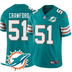 Dolphins #51 James Crawford Additional Chest Dolphin Patch Aqua Jersey