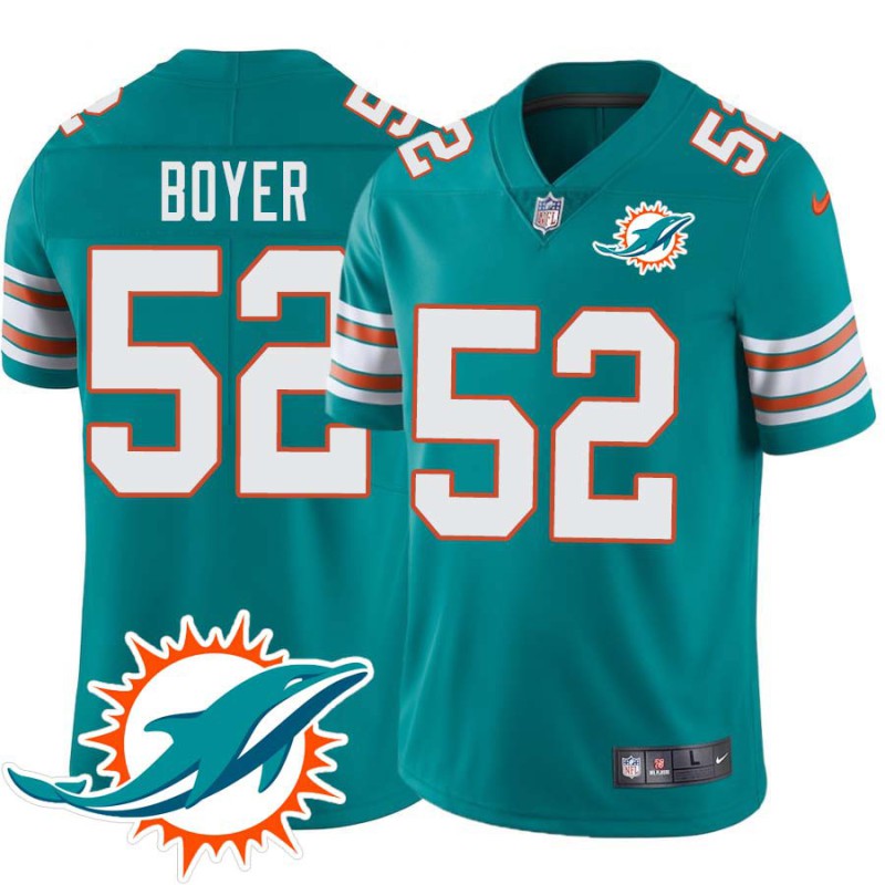 Dolphins #52 Brant Boyer Additional Chest Dolphin Patch Aqua Jersey