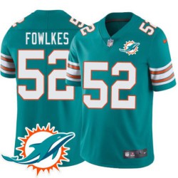 Dolphins #52 Dennis Fowlkes Additional Chest Dolphin Patch Aqua Jersey