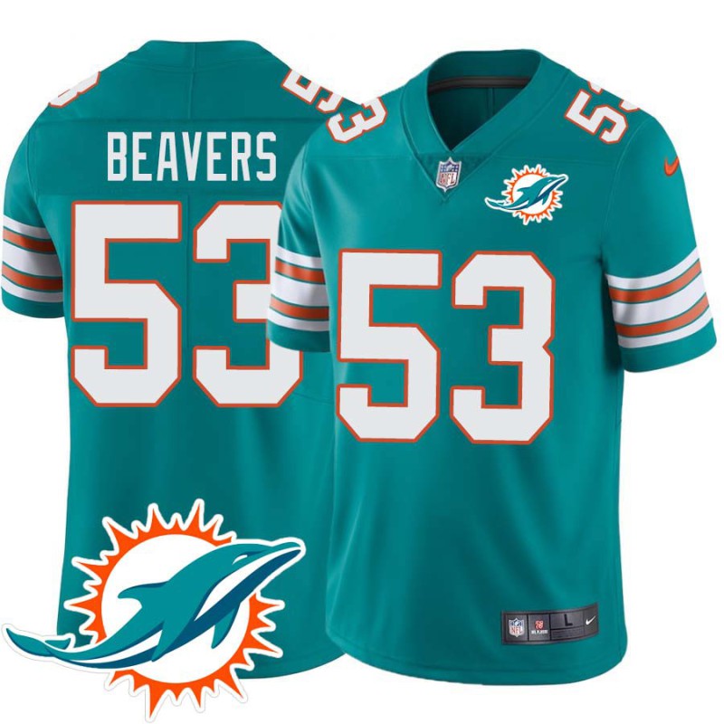 Dolphins #53 Aubrey Beavers Additional Chest Dolphin Patch Aqua Jersey