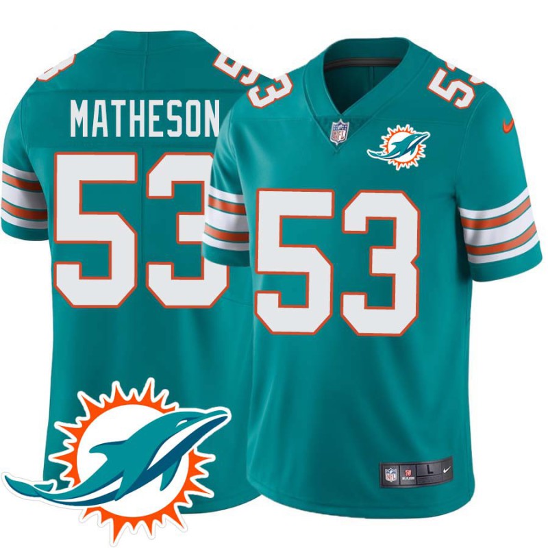 Dolphins #53 Bob Matheson Additional Chest Dolphin Patch Aqua Jersey