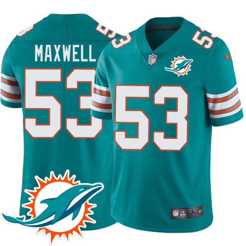 Dolphins #53 Jim Maxwell Additional Chest Dolphin Patch Aqua Jersey