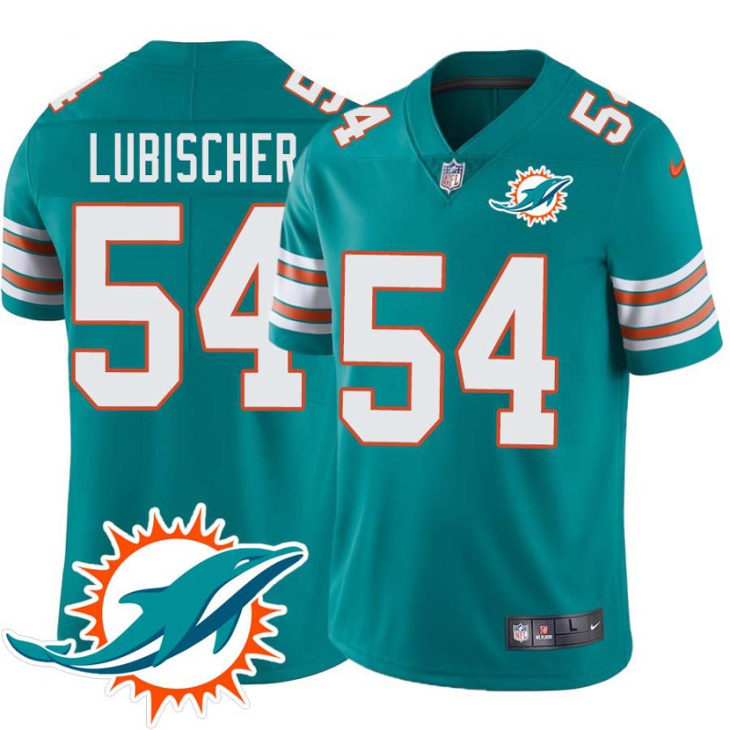 Dolphins #54 Steve Lubischer Additional Chest Dolphin Patch Aqua Jersey