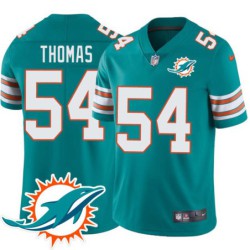 Dolphins #54 Zach Thomas Additional Chest Dolphin Patch Aqua Jersey