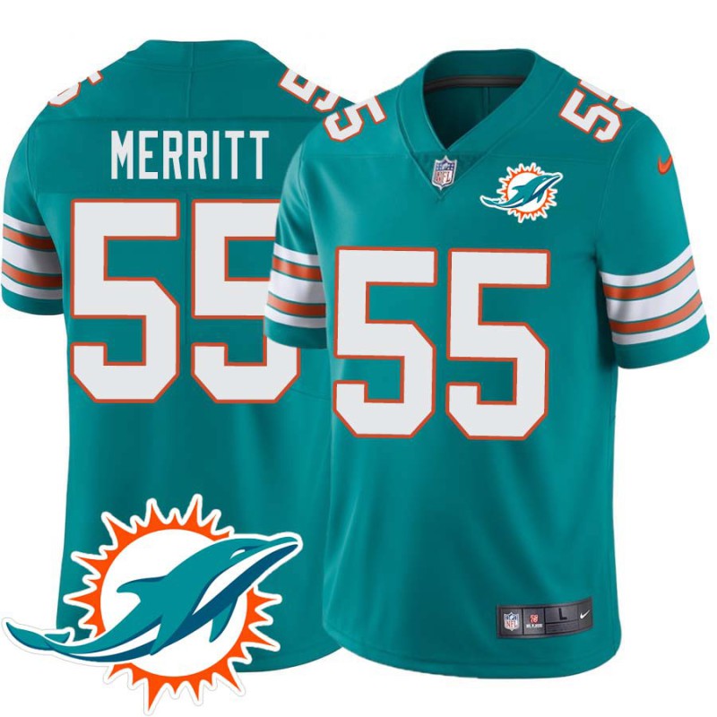 Dolphins #55 David Merritt Additional Chest Dolphin Patch Aqua Jersey