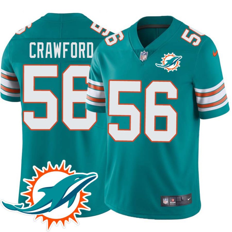 Dolphins #56 Mike Crawford Additional Chest Dolphin Patch Aqua Jersey