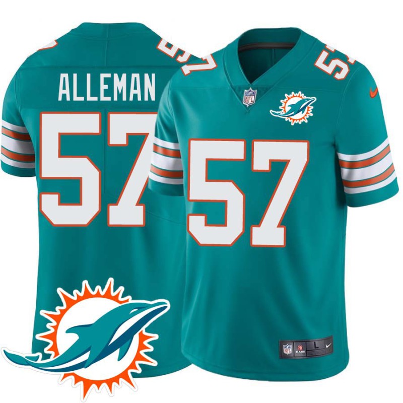 Dolphins #57 Andy Alleman Additional Chest Dolphin Patch Aqua Jersey