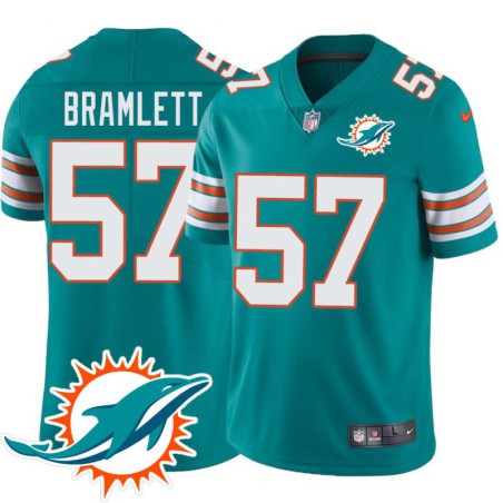 Dolphins #57 John Bramlett Additional Chest Dolphin Patch Aqua Jersey