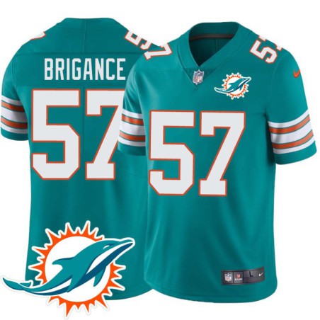 Dolphins #57 O.J. Brigance Additional Chest Dolphin Patch Aqua Jersey