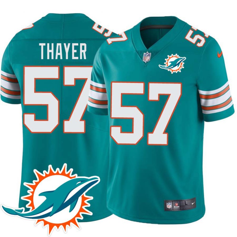 Dolphins #57 Tom Thayer Additional Chest Dolphin Patch Aqua Jersey