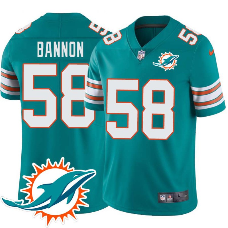 Dolphins #58 Bruce Bannon Additional Chest Dolphin Patch Aqua Jersey