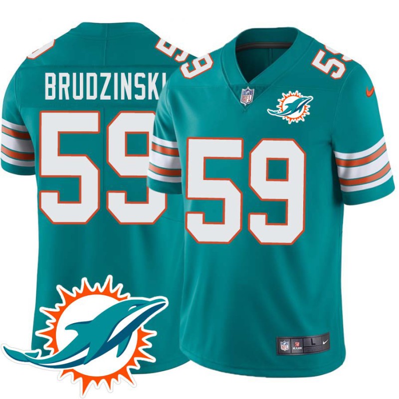 Dolphins #59 Bob Brudzinski Additional Chest Dolphin Patch Aqua Jersey