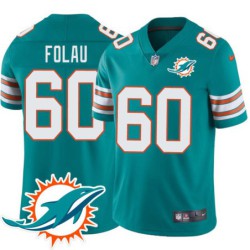 Dolphins #60 Spencer Folau Additional Chest Dolphin Patch Aqua Jersey