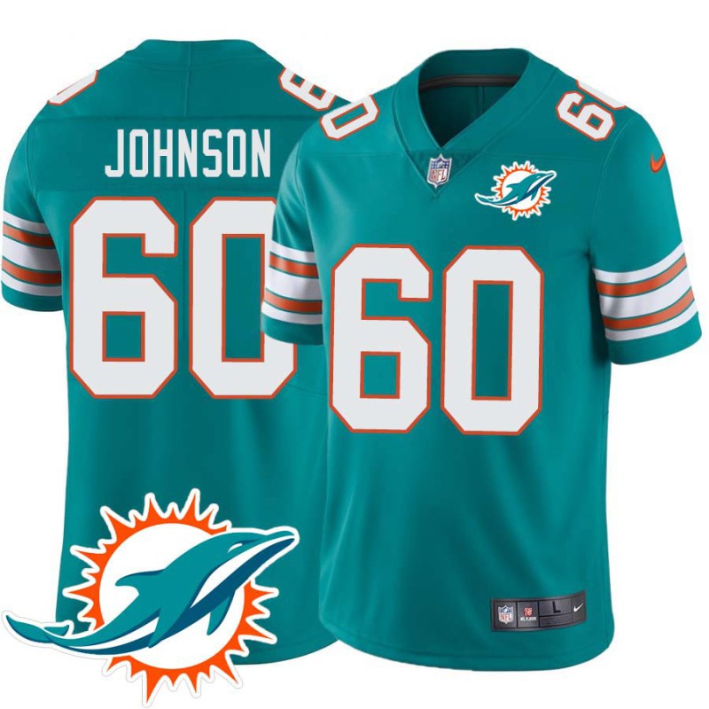 Dolphins #60 Al Johnson Additional Chest Dolphin Patch Aqua Jersey