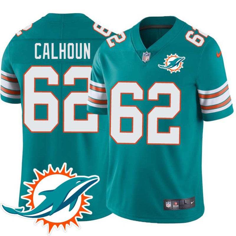 Dolphins #62 Shaq Calhoun Additional Chest Dolphin Patch Aqua Jersey