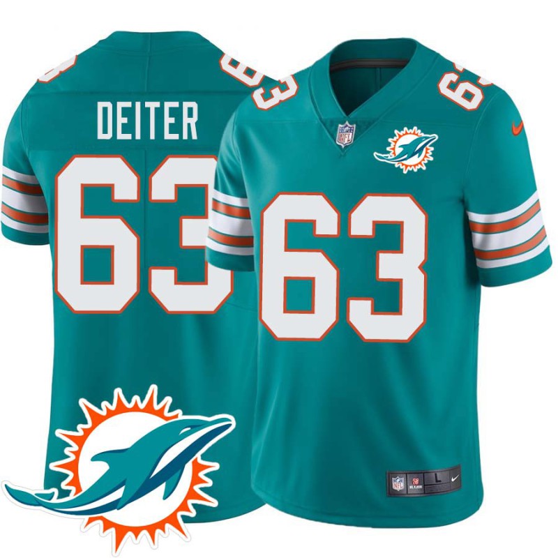 Dolphins #63 Michael Deiter Additional Chest Dolphin Patch Aqua Jersey