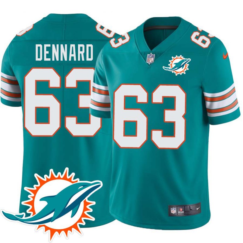 Dolphins #63 Mark Dennard Additional Chest Dolphin Patch Aqua Jersey