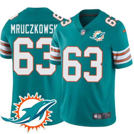 Dolphins #63 Gene Mruczkowski Additional Chest Dolphin Patch Aqua Jersey