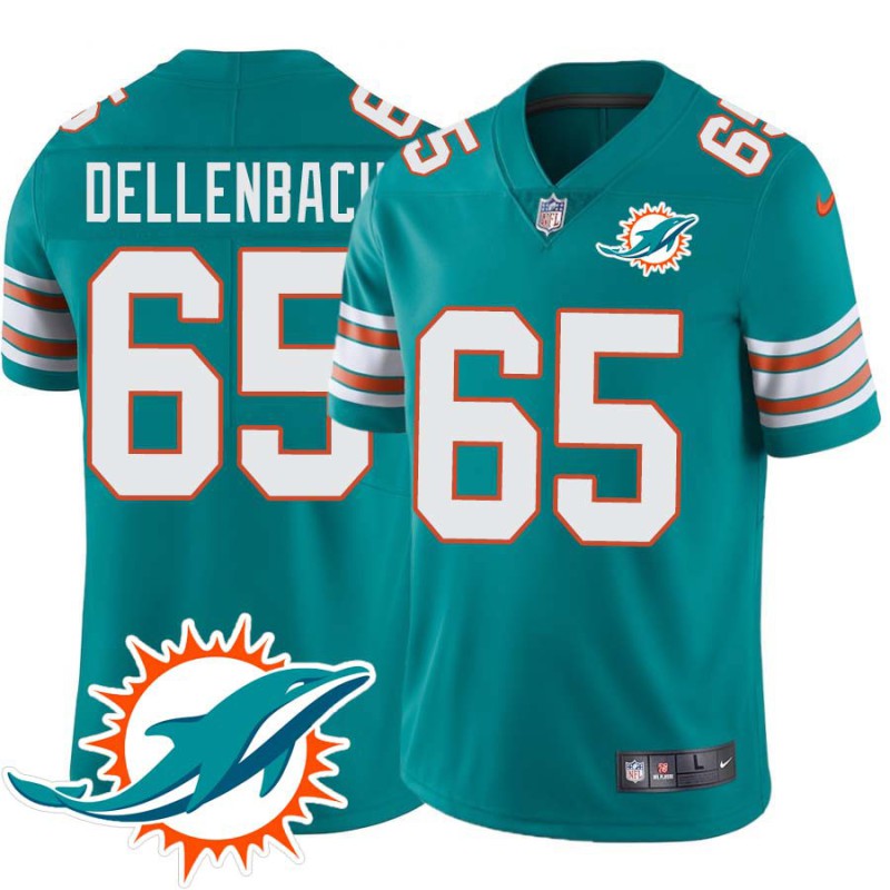 Dolphins #65 Jeff Dellenbach Additional Chest Dolphin Patch Aqua Jersey