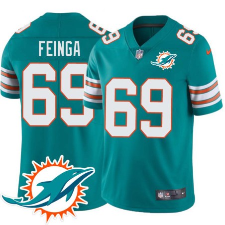 Dolphins #69 Ray Feinga Additional Chest Dolphin Patch Aqua Jersey