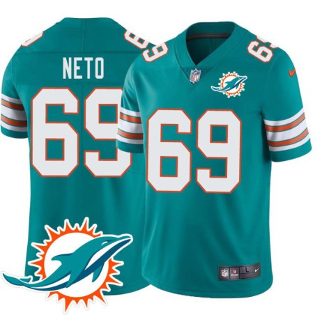 Dolphins #69 Durval Neto Additional Chest Dolphin Patch Aqua Jersey