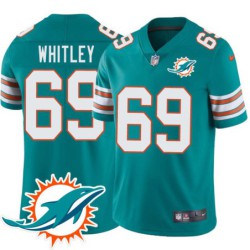 Dolphins #69 Taylor Whitley Additional Chest Dolphin Patch Aqua Jersey