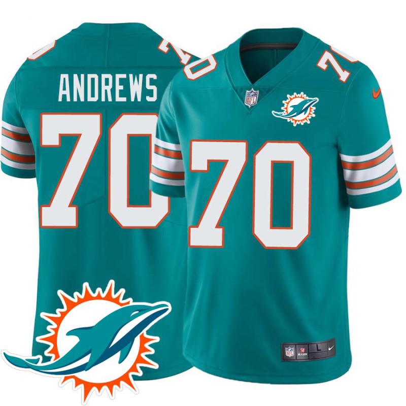 Dolphins #70 John Andrews Additional Chest Dolphin Patch Aqua Jersey