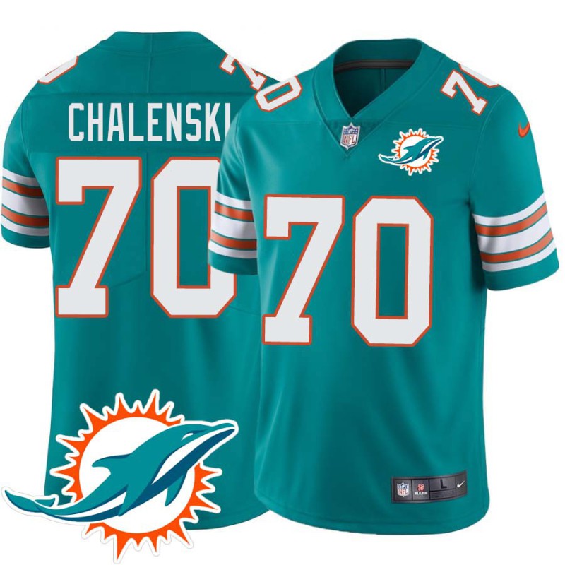 Dolphins #70 Mike Chalenski Additional Chest Dolphin Patch Aqua Jersey