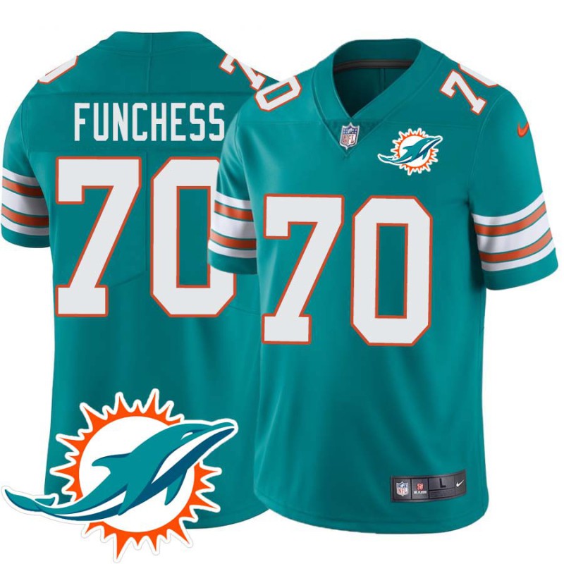 Dolphins #70 Tom Funchess Additional Chest Dolphin Patch Aqua Jersey