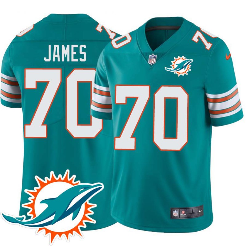 Dolphins #70 Ja'Wuan James Additional Chest Dolphin Patch Aqua Jersey