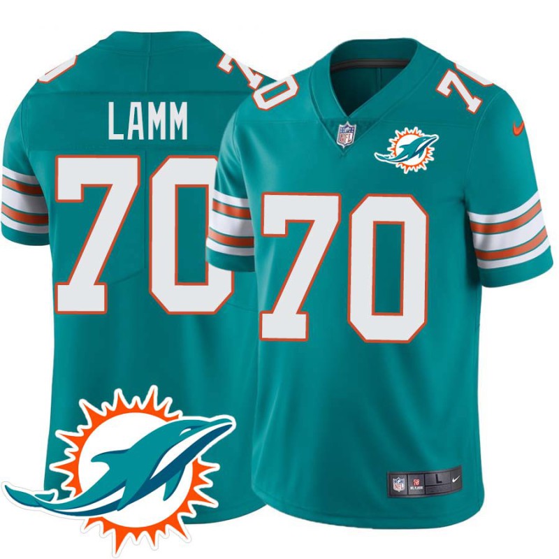 Dolphins #70 Kendall Lamm Additional Chest Dolphin Patch Aqua Jersey