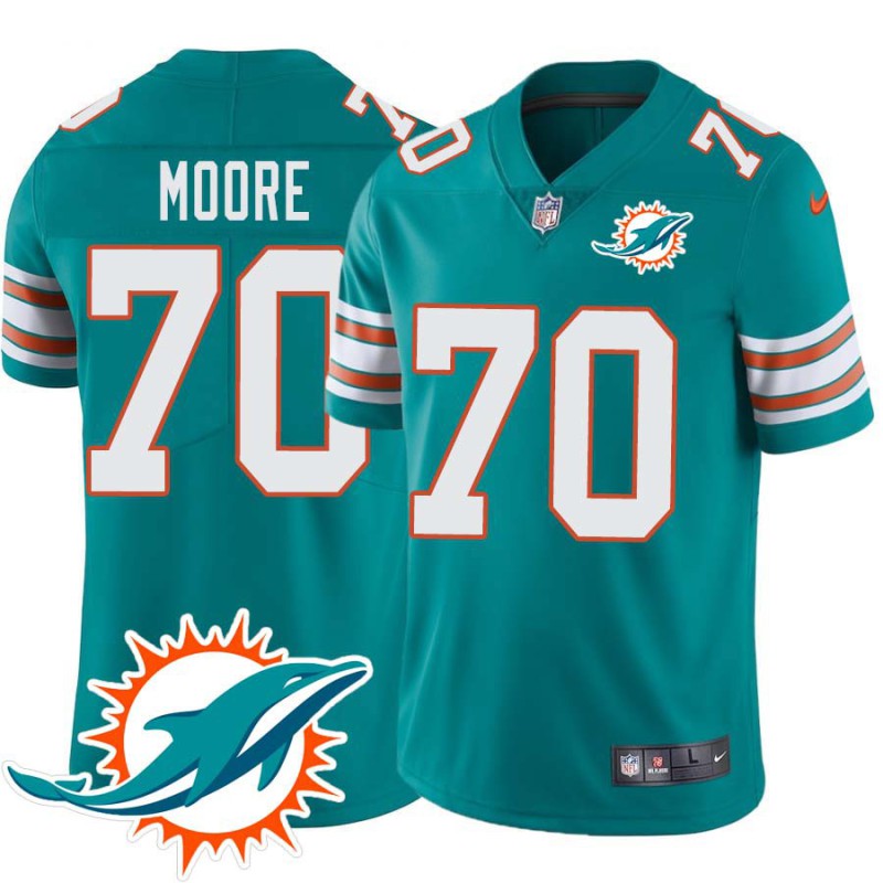 Dolphins #70 Eric Moore Additional Chest Dolphin Patch Aqua Jersey