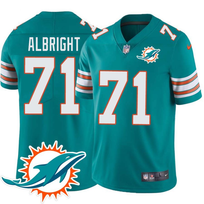 Dolphins #71 Ethan Albright Additional Chest Dolphin Patch Aqua Jersey