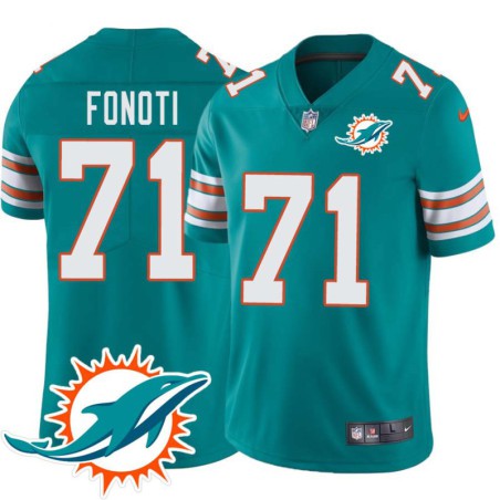 Dolphins #71 Toniu Fonoti Additional Chest Dolphin Patch Aqua Jersey