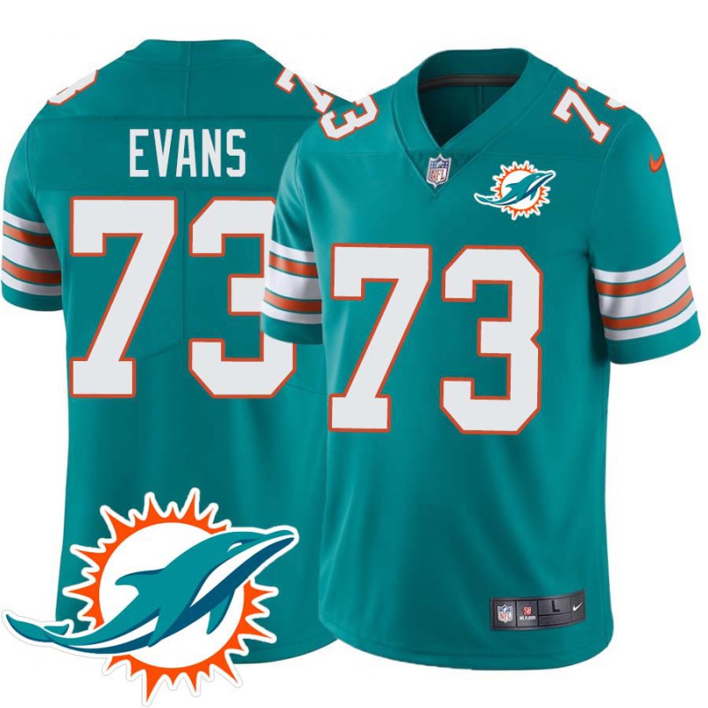 Dolphins #73 Norm Evans Additional Chest Dolphin Patch Aqua Jersey