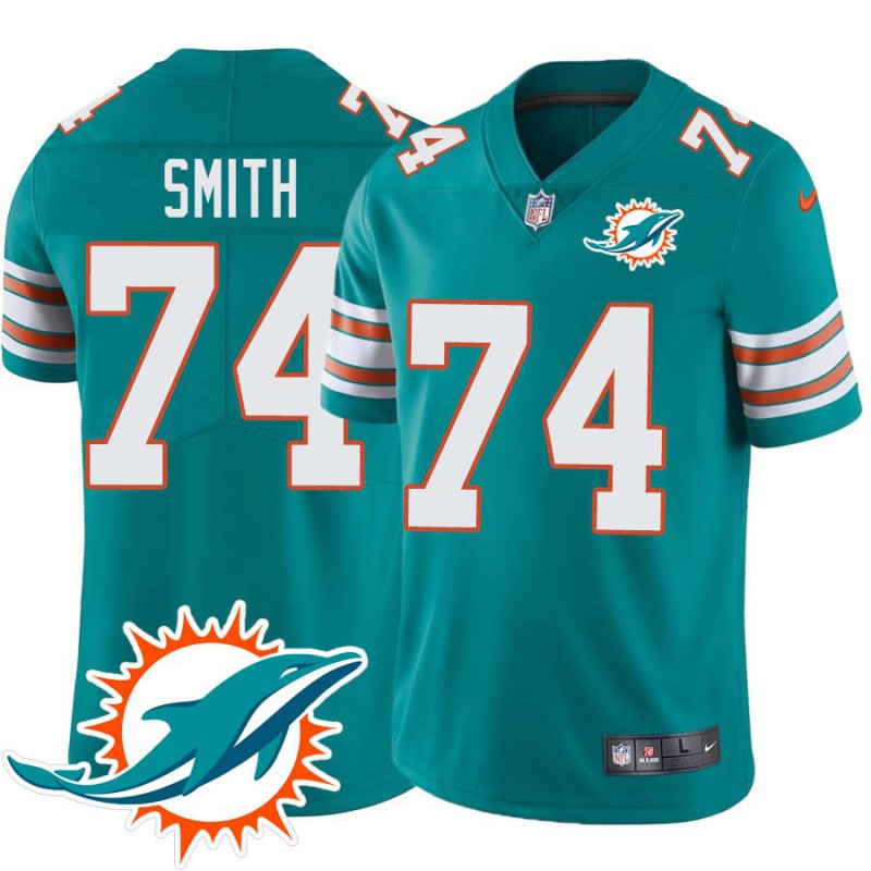 Dolphins #74 Brent Smith Additional Chest Dolphin Patch Aqua Jersey