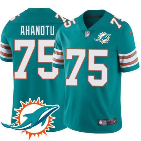 Dolphins #75 Chidi Ahanotu Additional Chest Dolphin Patch Aqua Jersey