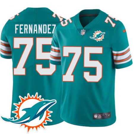 Dolphins #75 Manny Fernandez Additional Chest Dolphin Patch Aqua Jersey