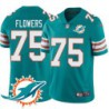 Dolphins #75 Ereck Flowers Additional Chest Dolphin Patch Aqua Jersey