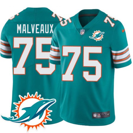 Dolphins #75 Cameron Malveaux Additional Chest Dolphin Patch Aqua Jersey