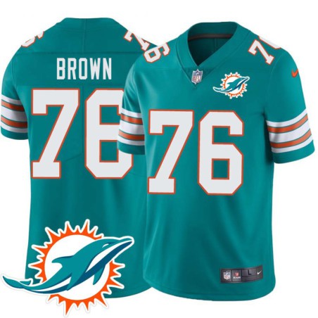 Dolphins #76 James Brown Additional Chest Dolphin Patch Aqua Jersey