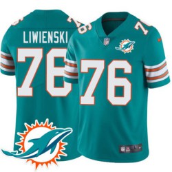 Dolphins #76 Chris Liwienski Additional Chest Dolphin Patch Aqua Jersey