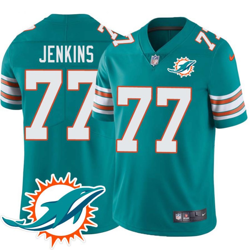 Dolphins #77 John Jenkins Additional Chest Dolphin Patch Aqua Jersey