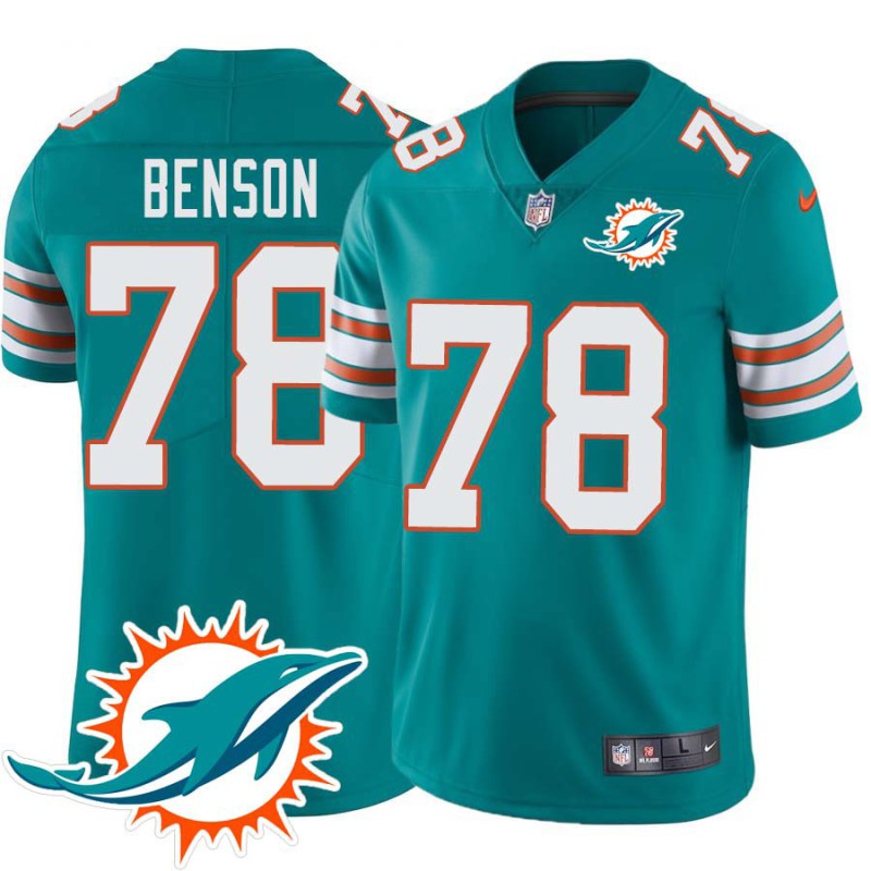 Dolphins #78 Charles Benson Additional Chest Dolphin Patch Aqua Jersey